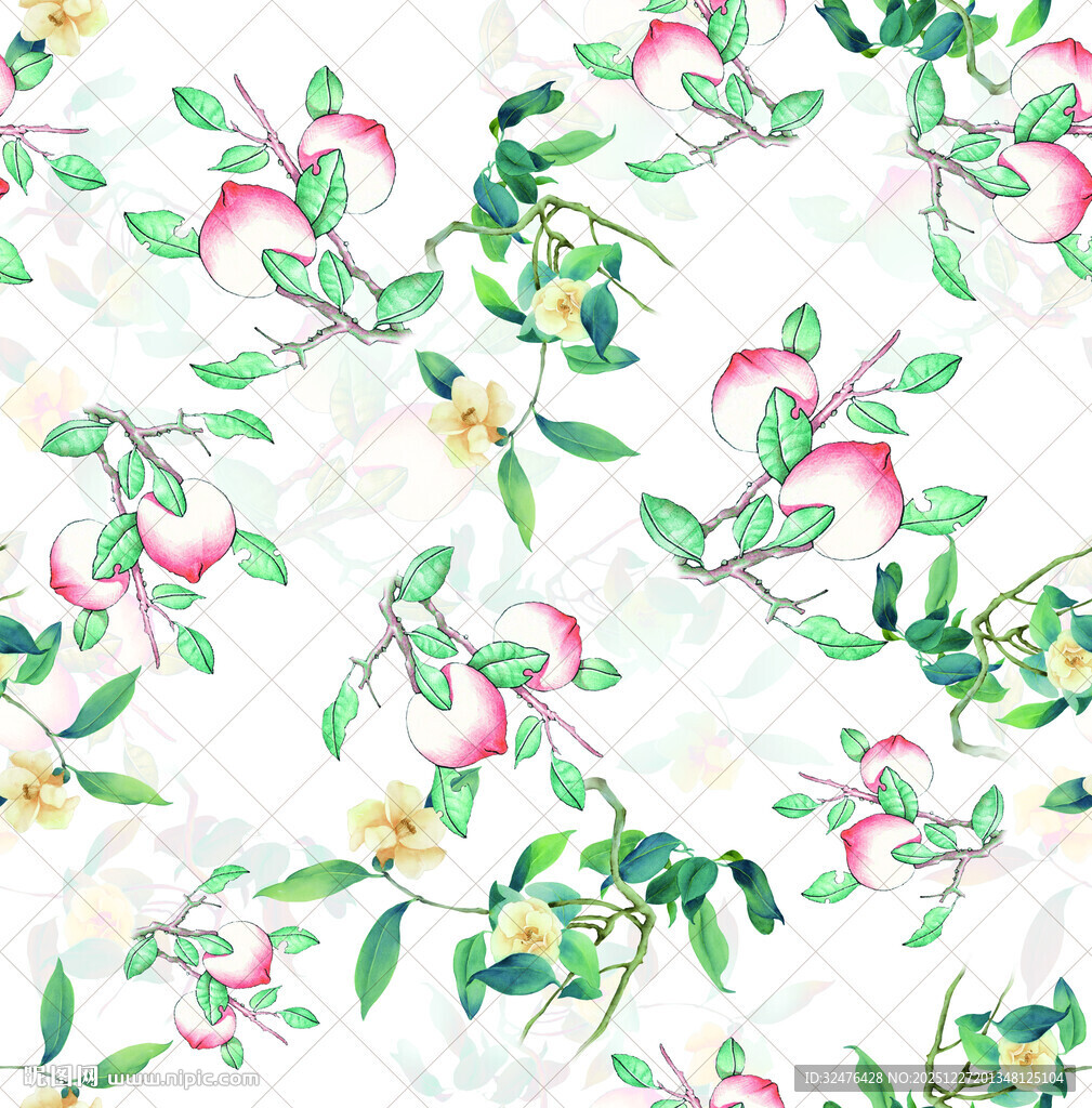 水彩风苹果花卉图案