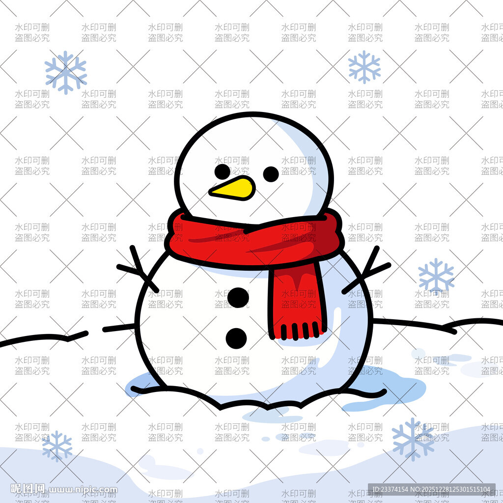 可爱雪人戴着红围巾