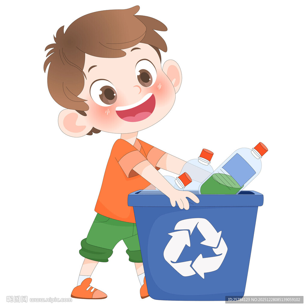 孩子做家务垃圾分类卡通插画