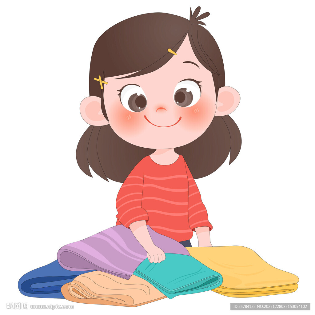 孩子做家务整理衣服叠衣服插画