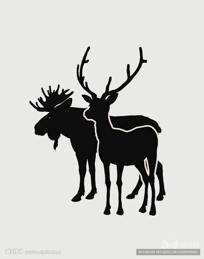 双鹿剪影图案设计