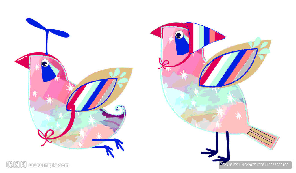 彩色梦幻风格的两只小鸟