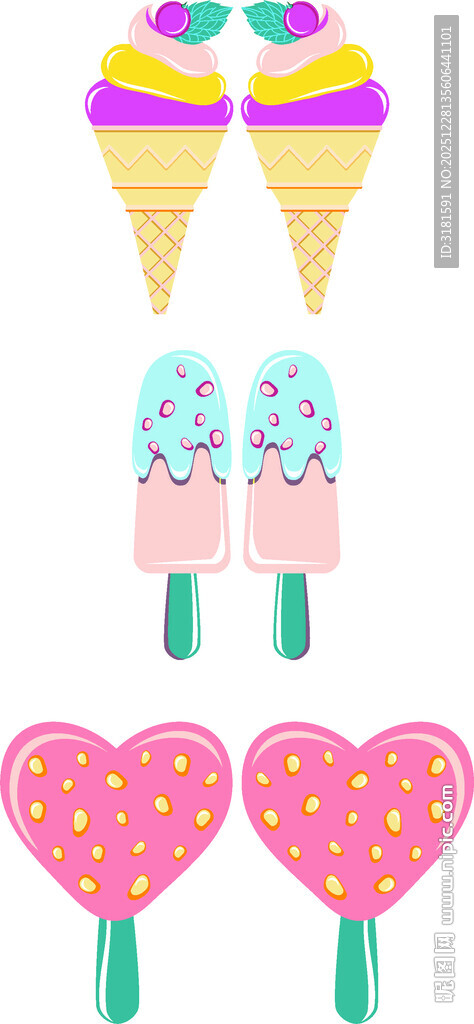 可爱冰淇淋与心形冰棍