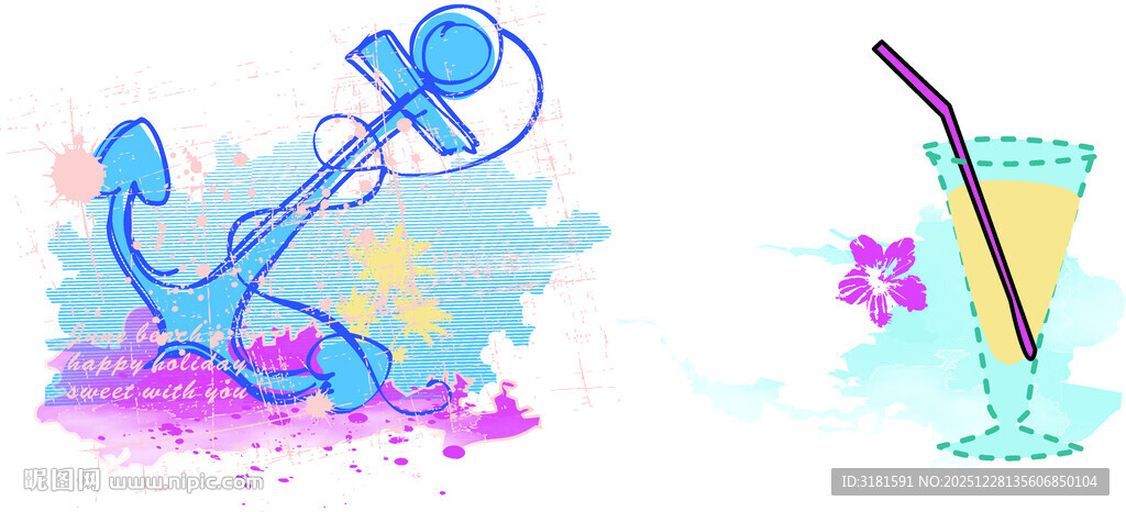 夏日海洋风饮品与锚元素