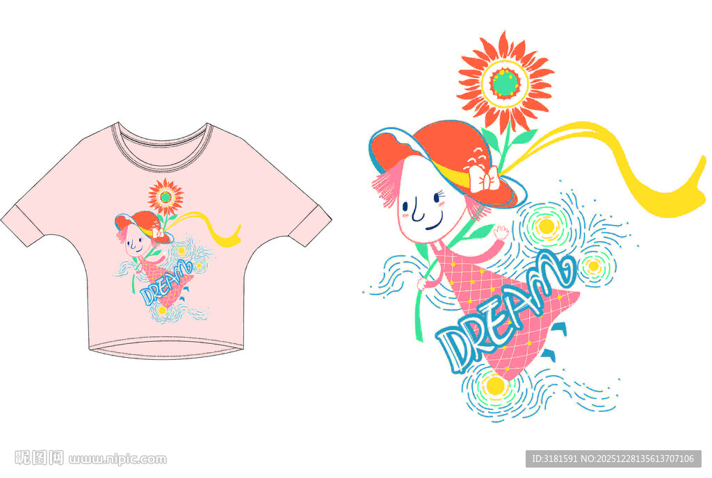 卡通图案儿童T恤设计稿