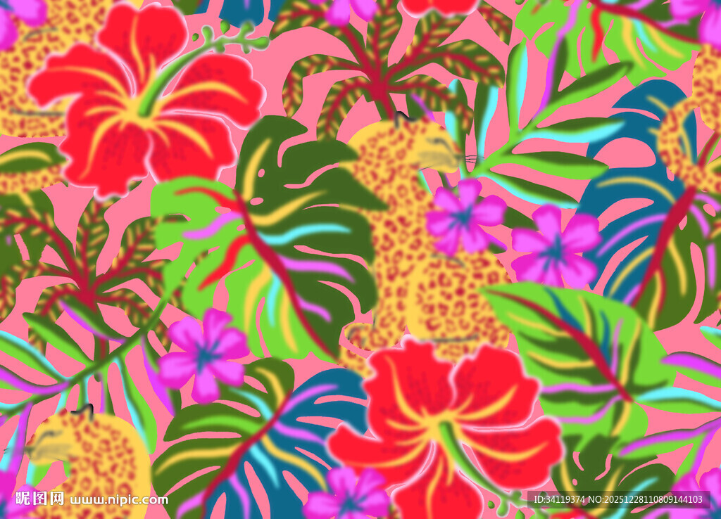 热带花卉植物图案设计