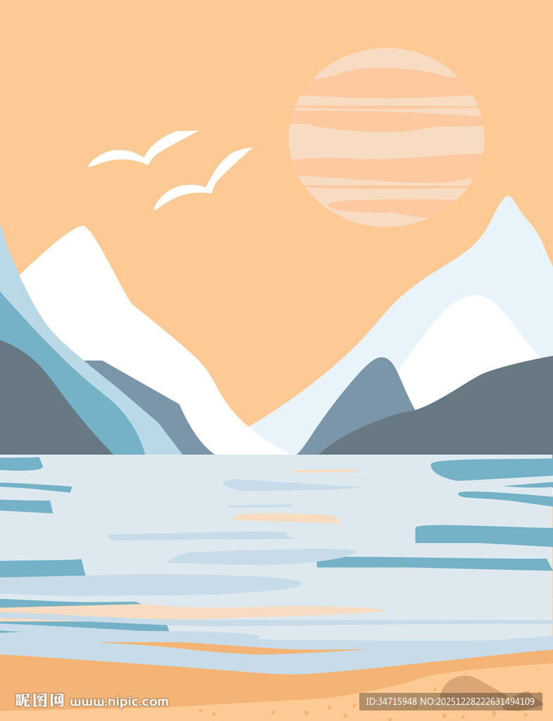 海边山川风景插画