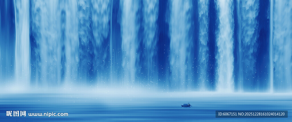 高山流水瀑布山水图