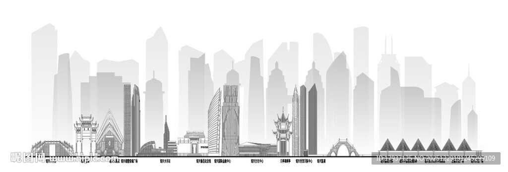 绍兴浙江城市建筑线描插画地标 