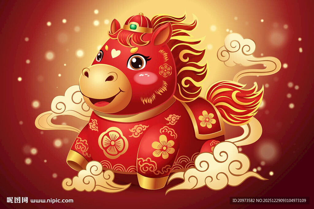 喜庆国潮卡通马形象