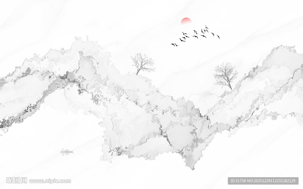 抽象水墨线条烟雾山水电视背景墙