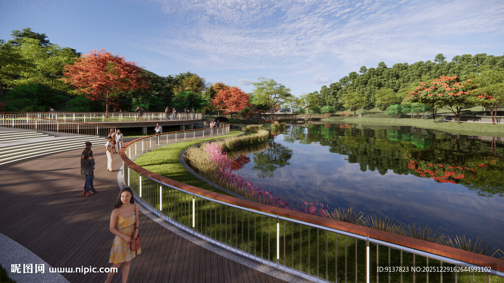 湖畔漫步景 秋色迷人眼