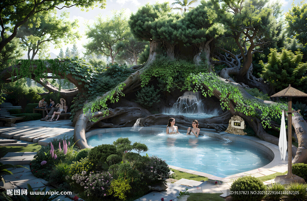 梦幻花园中的户外泳池