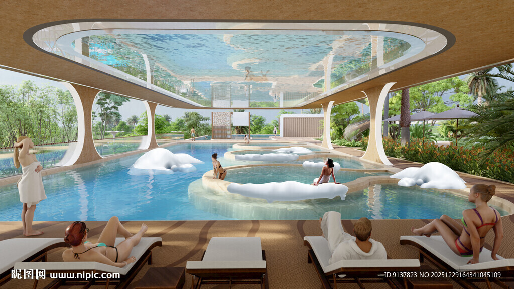 豪华泳池度假休闲场景