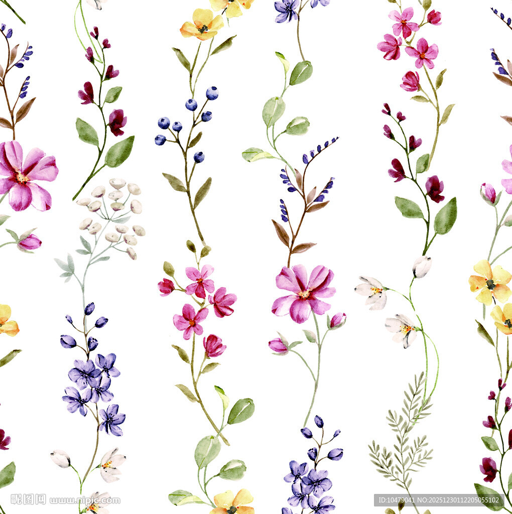 花卉水彩无缝图案背景