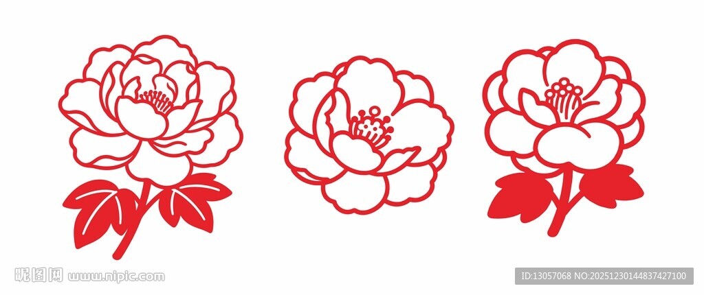 三朵简约红色花朵图案