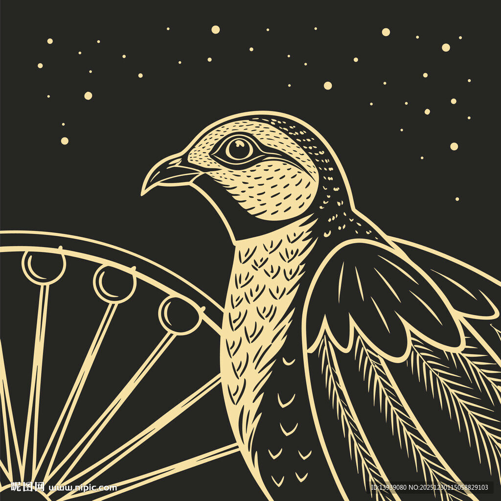 复古风格飞鸟与几何图案