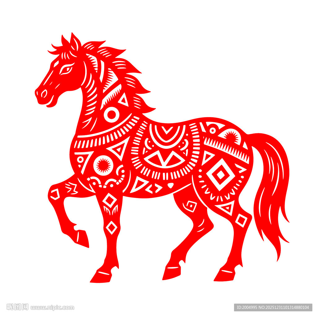 红色剪纸风骏马图案