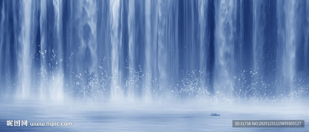 高山流水瀑布山水画背景幕墙