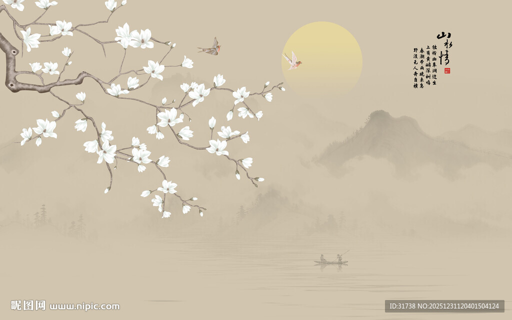 新中式花鸟画背景墙