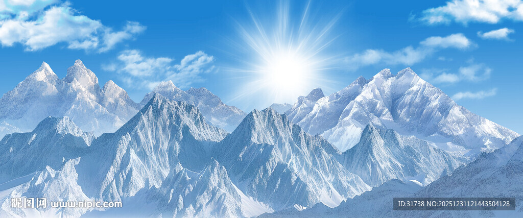 蓝天白云雪山背景画