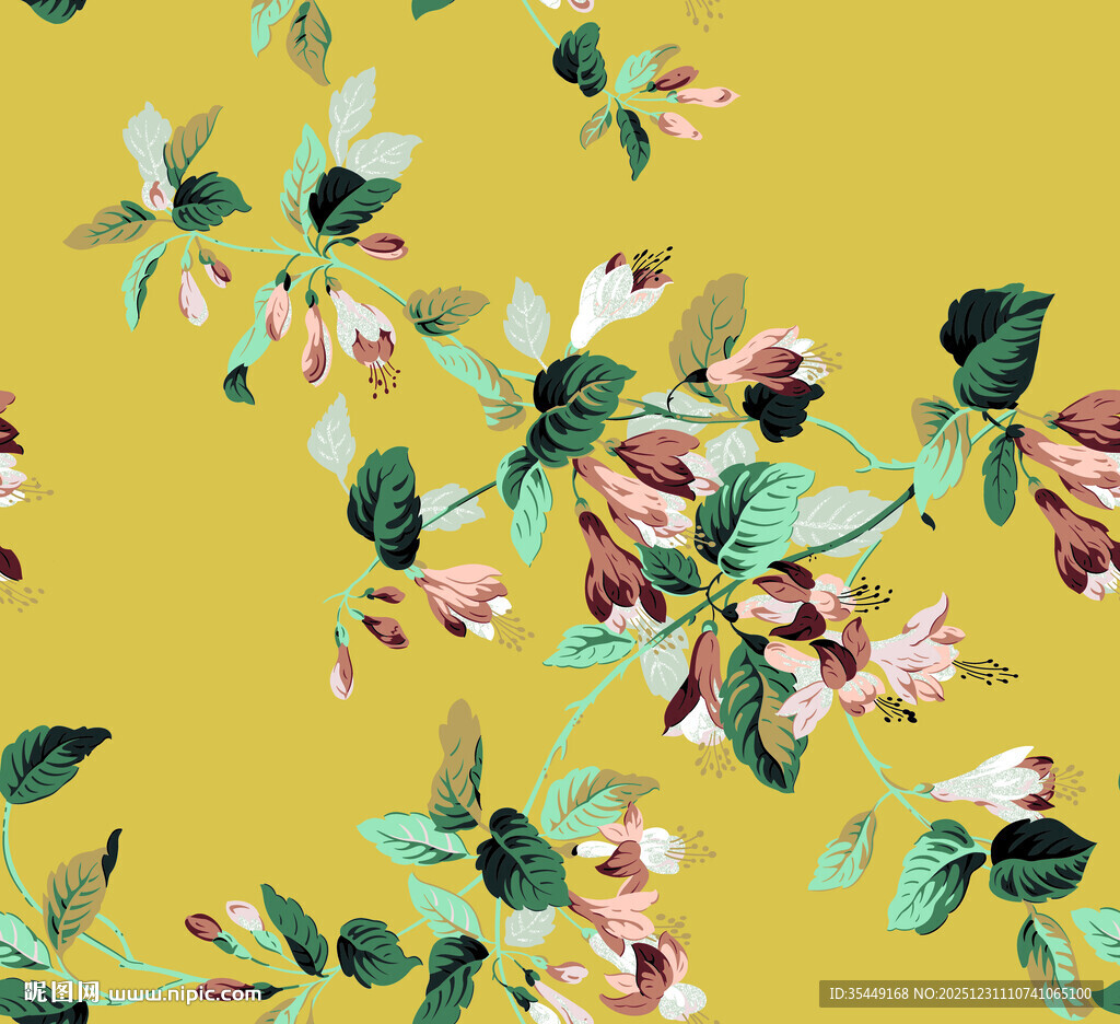 黄色背景花卉图案纹理
