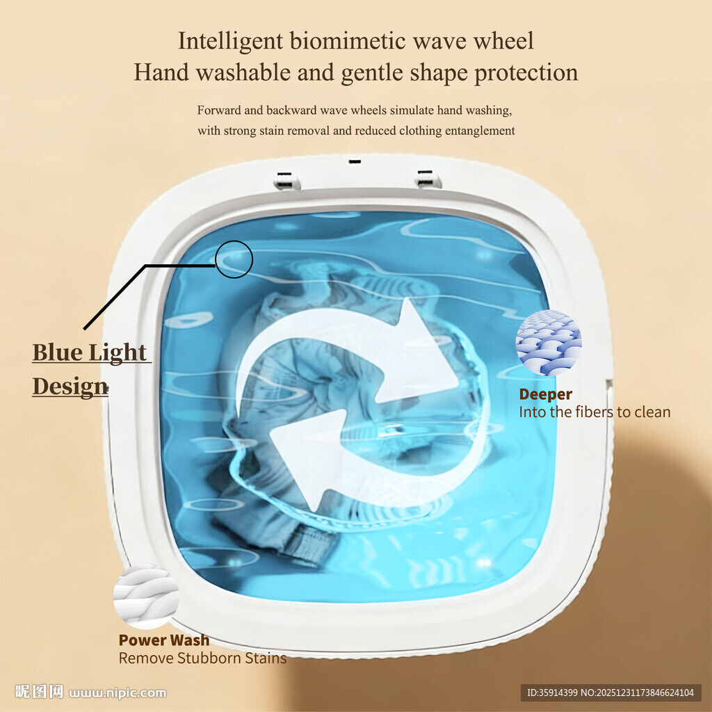 蓝光折叠洗衣机清洁能力展示