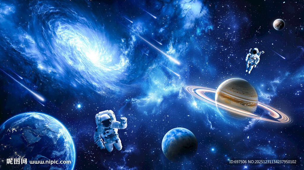 蓝色宇宙星球太空黑洞宇航员背景