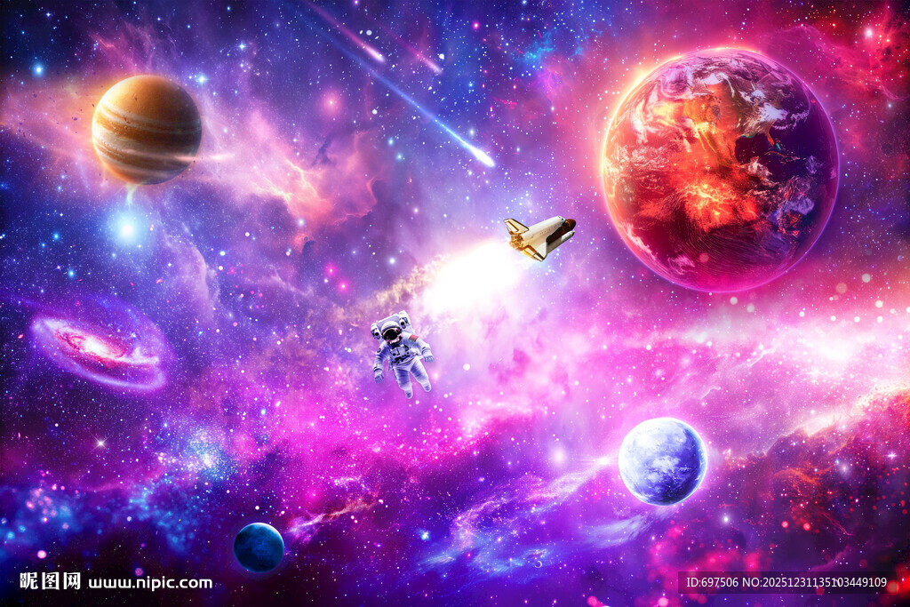 梦幻宇宙星空外太空星球背景墙