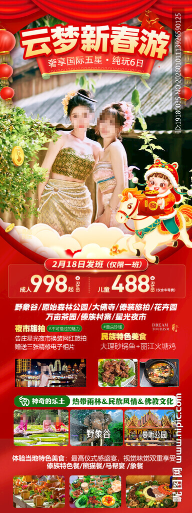 新年春节云西双版纳旅游海报