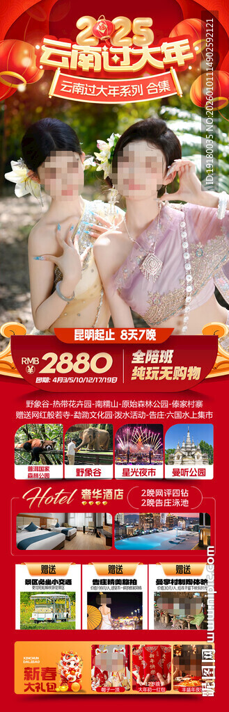 新年春节云西双版纳旅游海报