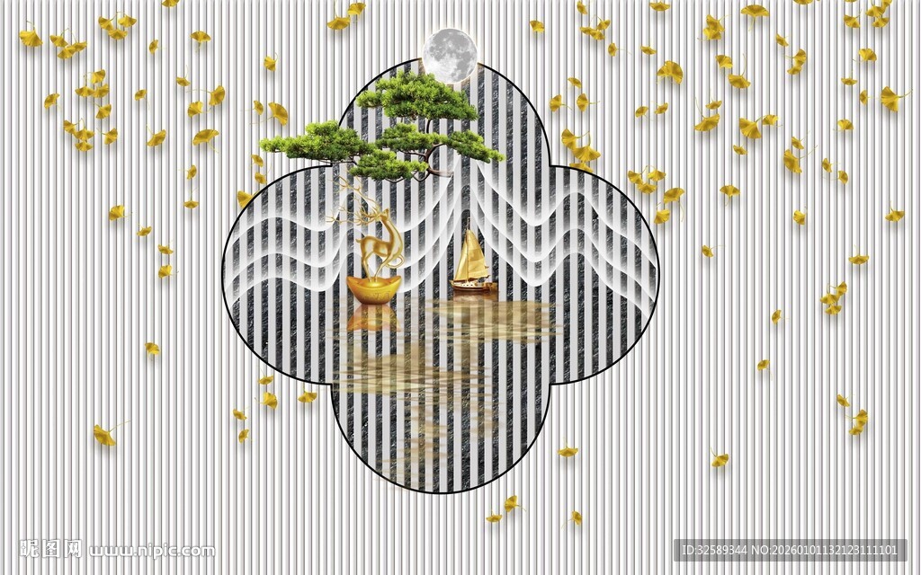 几何框景中的金色落叶景观