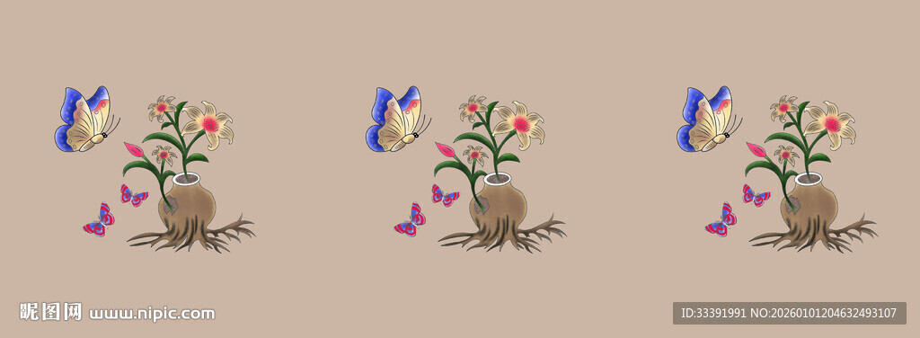 定位花  手绘蝴蝶