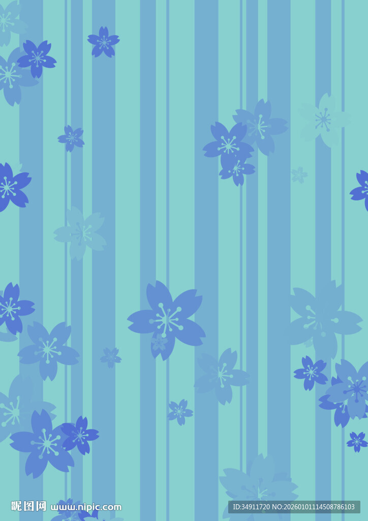 蓝花条纹清新背景图案