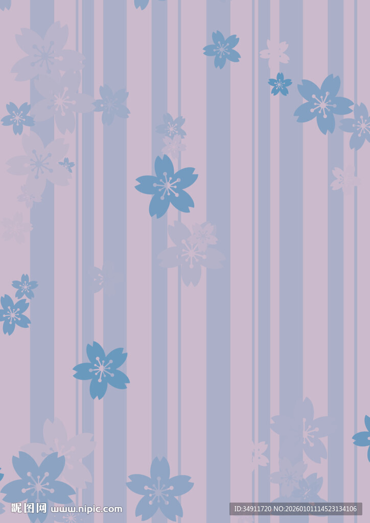 淡紫条纹底蓝色花朵图案