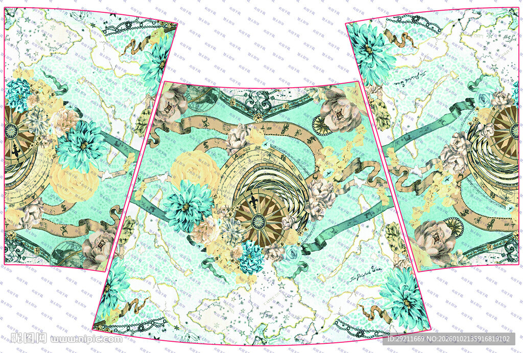 复古风几何花卉拼接图案