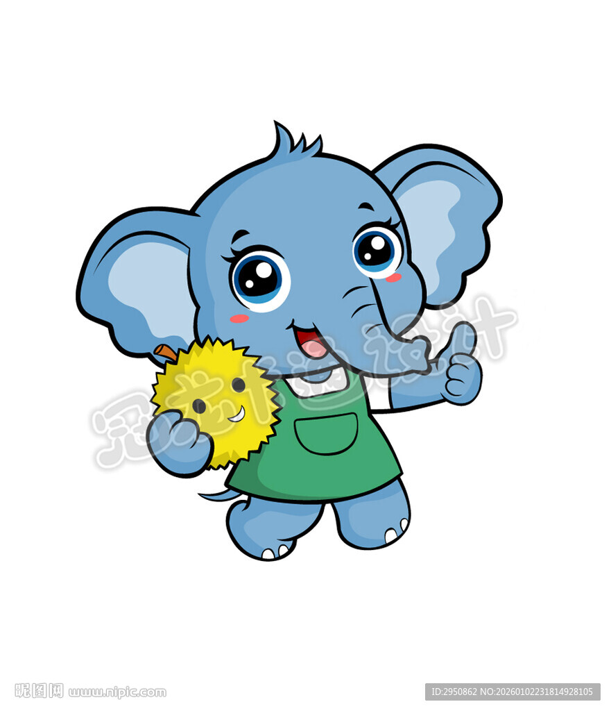 可爱榴莲小象矢量卡通形象