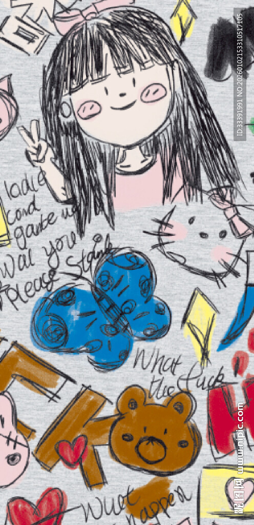 小女孩涂鸦  可改色