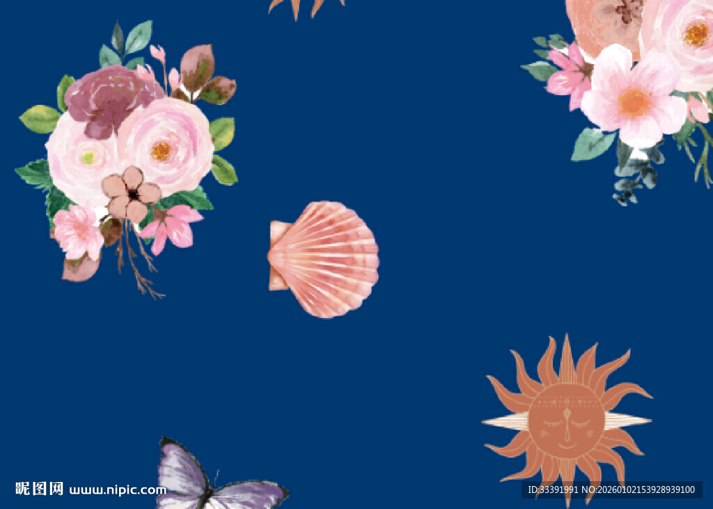 贝壳  太阳  大花