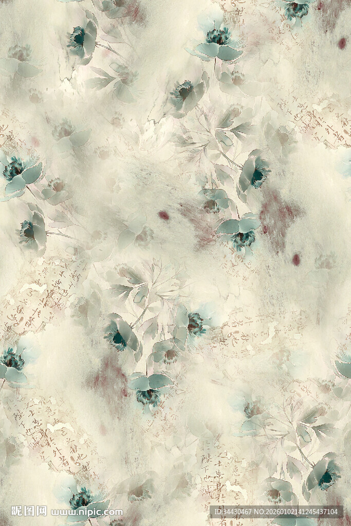 淡雅花卉图案布纹纹理