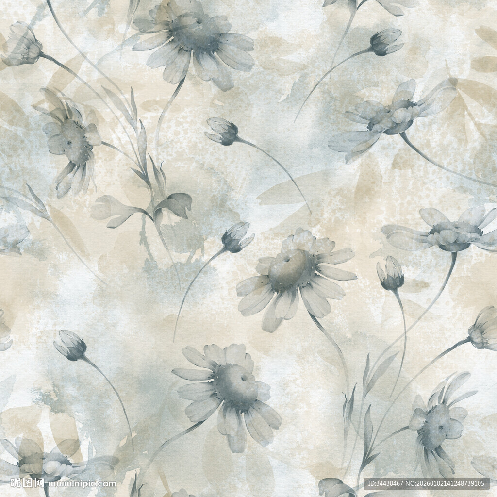 淡雅花卉水彩纹理图案