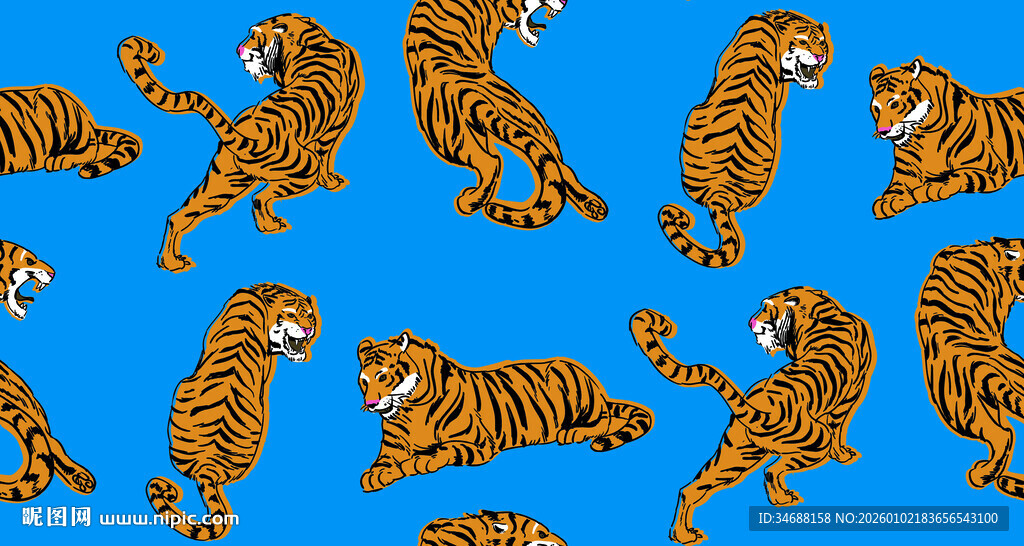蓝色背景上的老虎图案