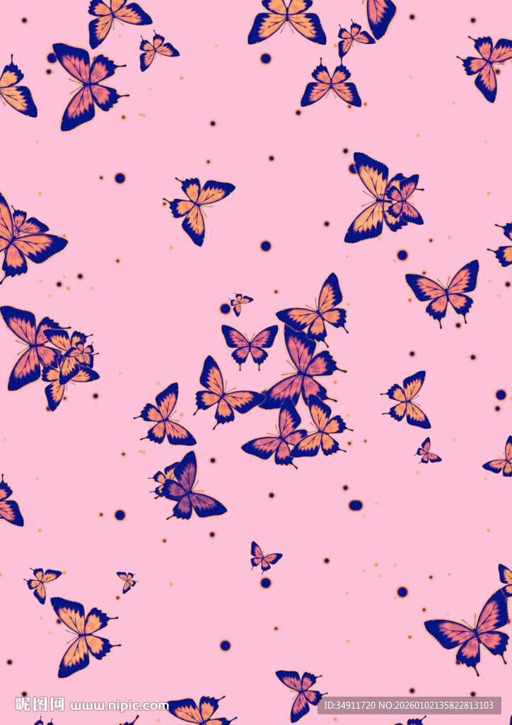 粉色背景飞舞的多彩蝴蝶