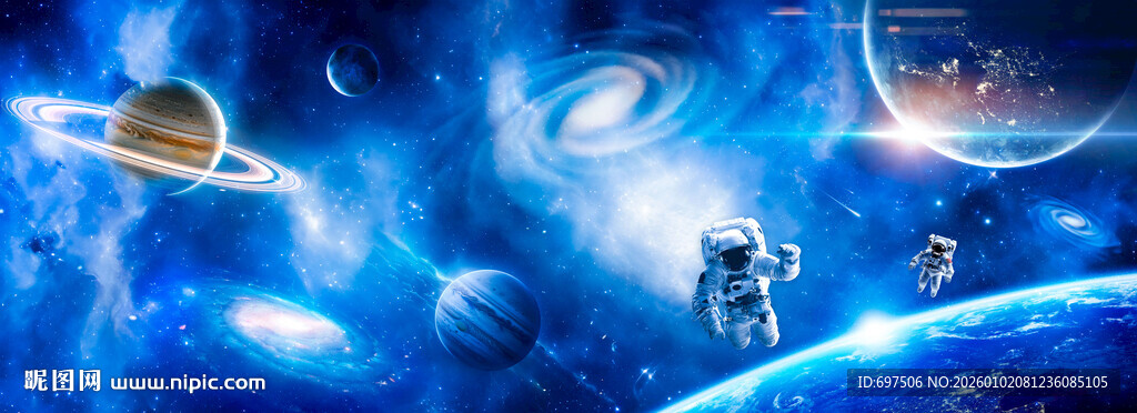 巨幅宇宙星云太空宇航员星球背景