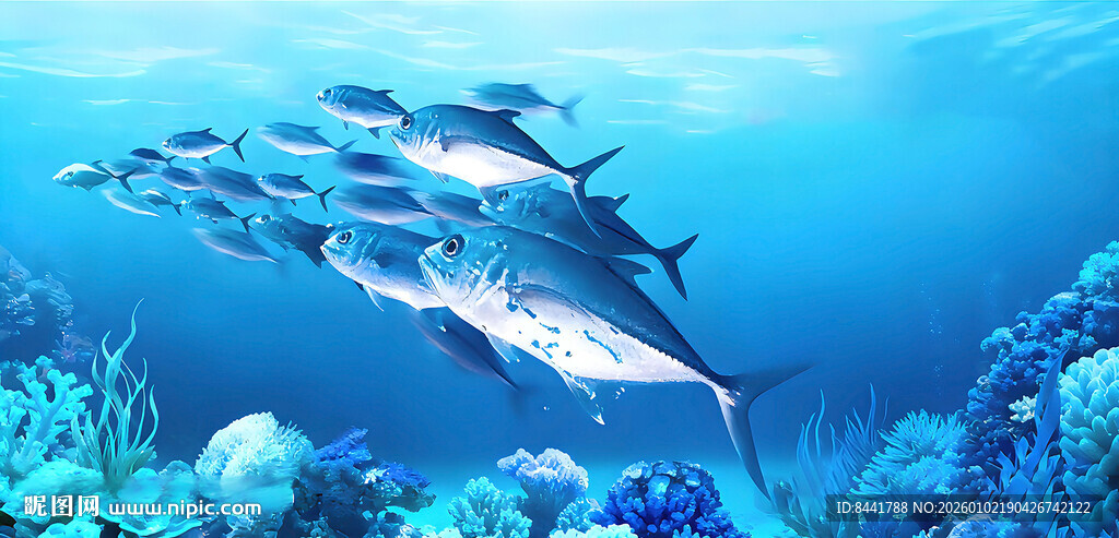 海洋中群游的美丽鱼类
