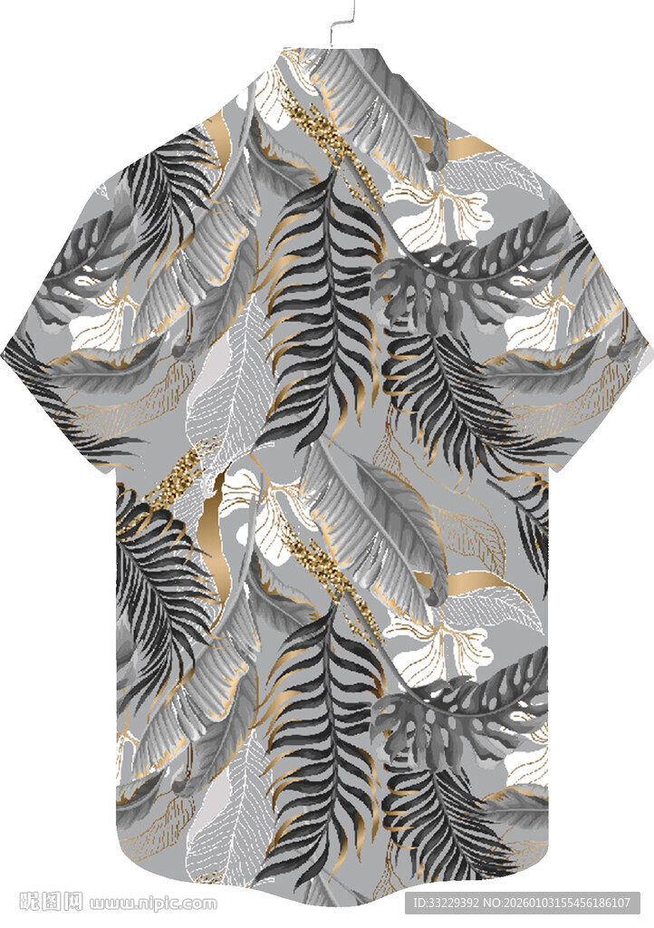 蓝金热带植物花纹图案