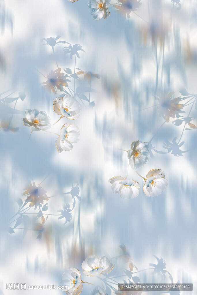 梦幻蓝白花朵背景图