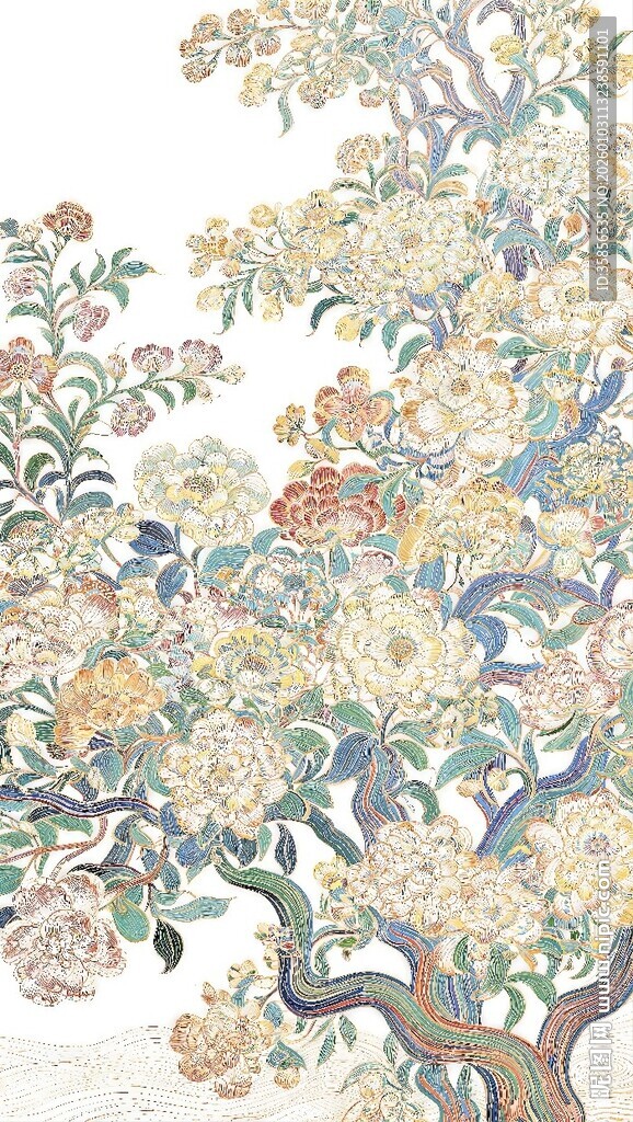 中式繁花古木绘画