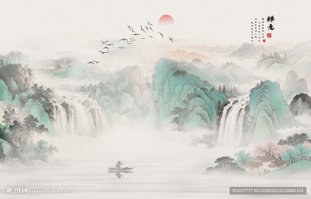 禅意水墨山水画