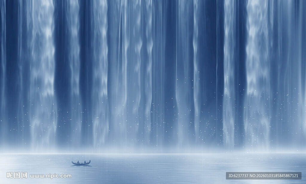 高山流水瀑布山水画